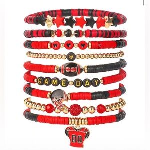 Red and Black Game Day Football Stackable Bracelet Set